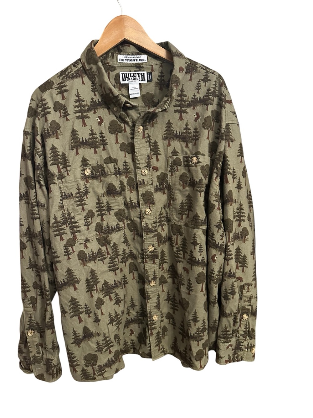 Duluth Trading Free Swinging Button Down Flannel Shirt Mens 3XL Outdoors Animal